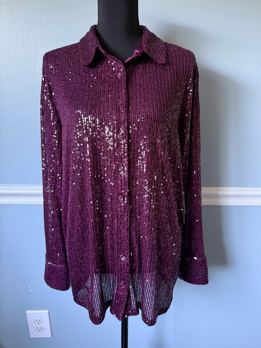 Premier Plum Sequin Button-Down Shirt